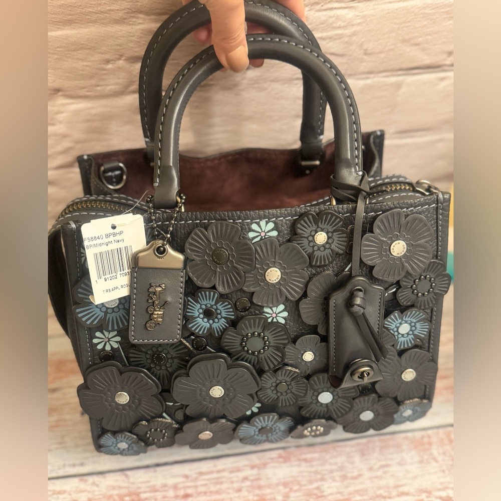 Coach 1941 Rogue 25 Midnight Tea Rose Appliqué Shoulder Bag